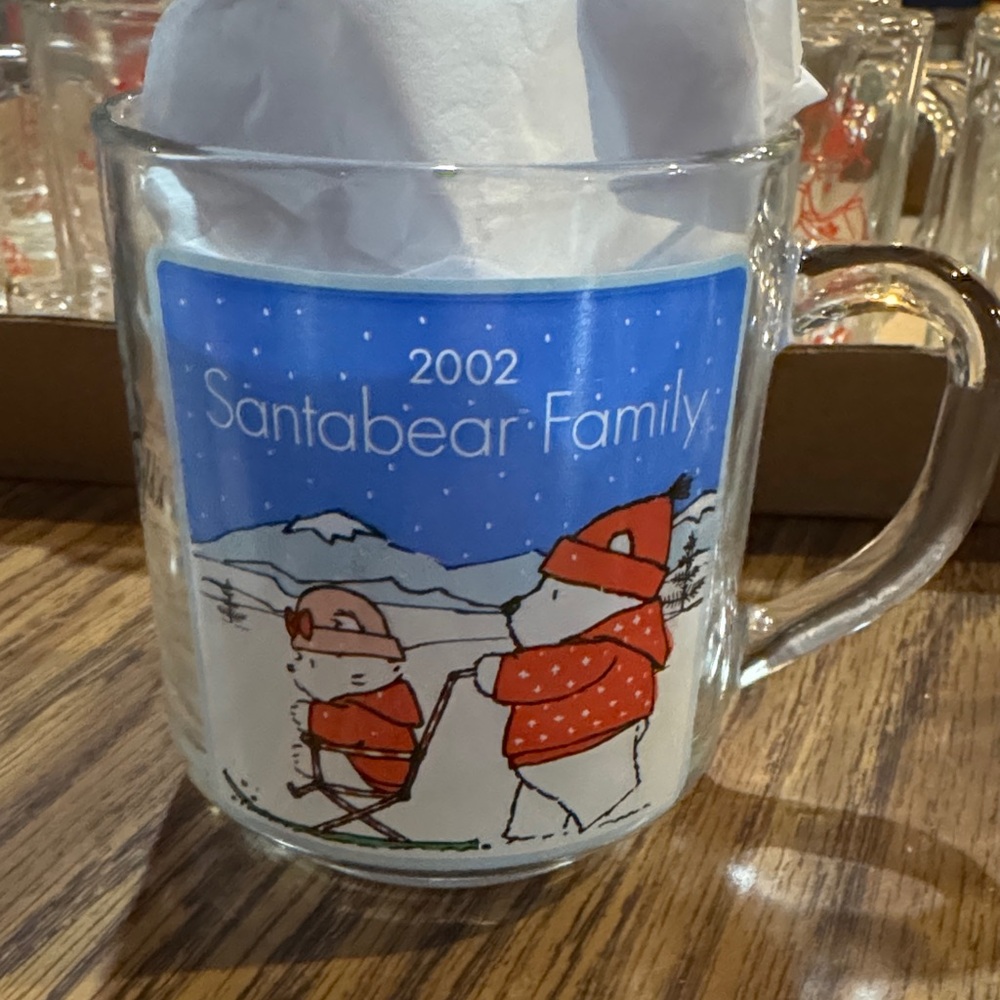Marshall Fields Santabear Family 2002 Glass Mug